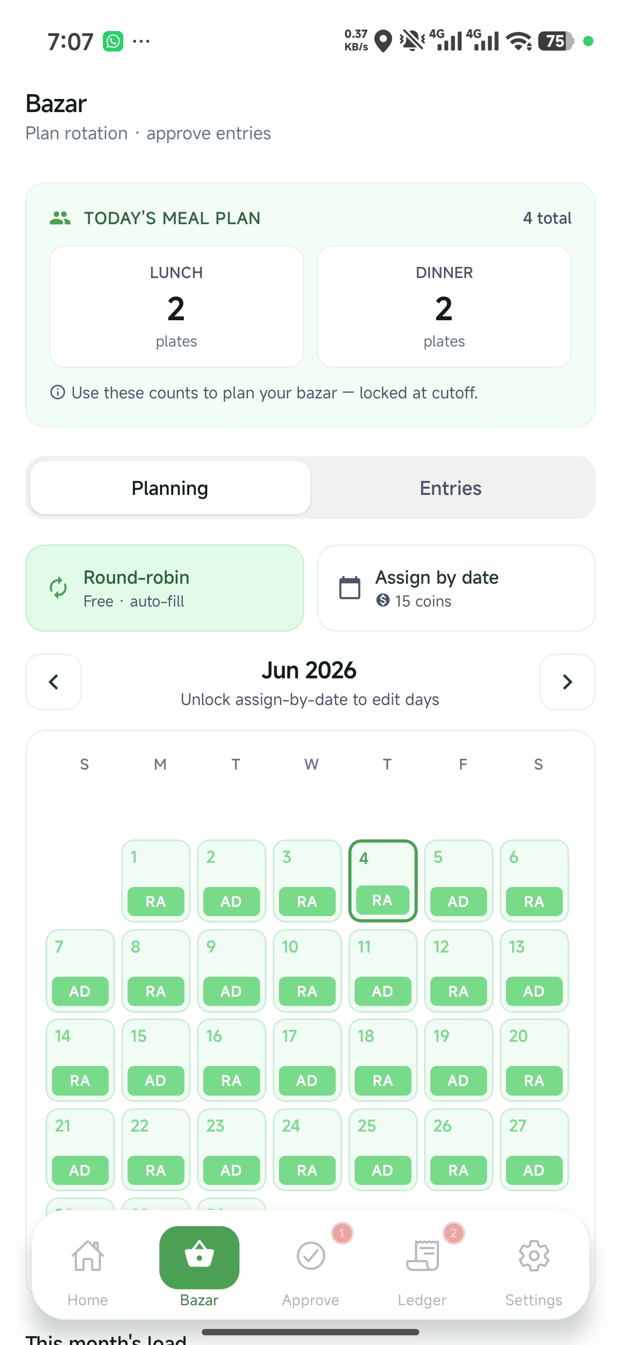 Bazar rotation planner with the round-robin calendar